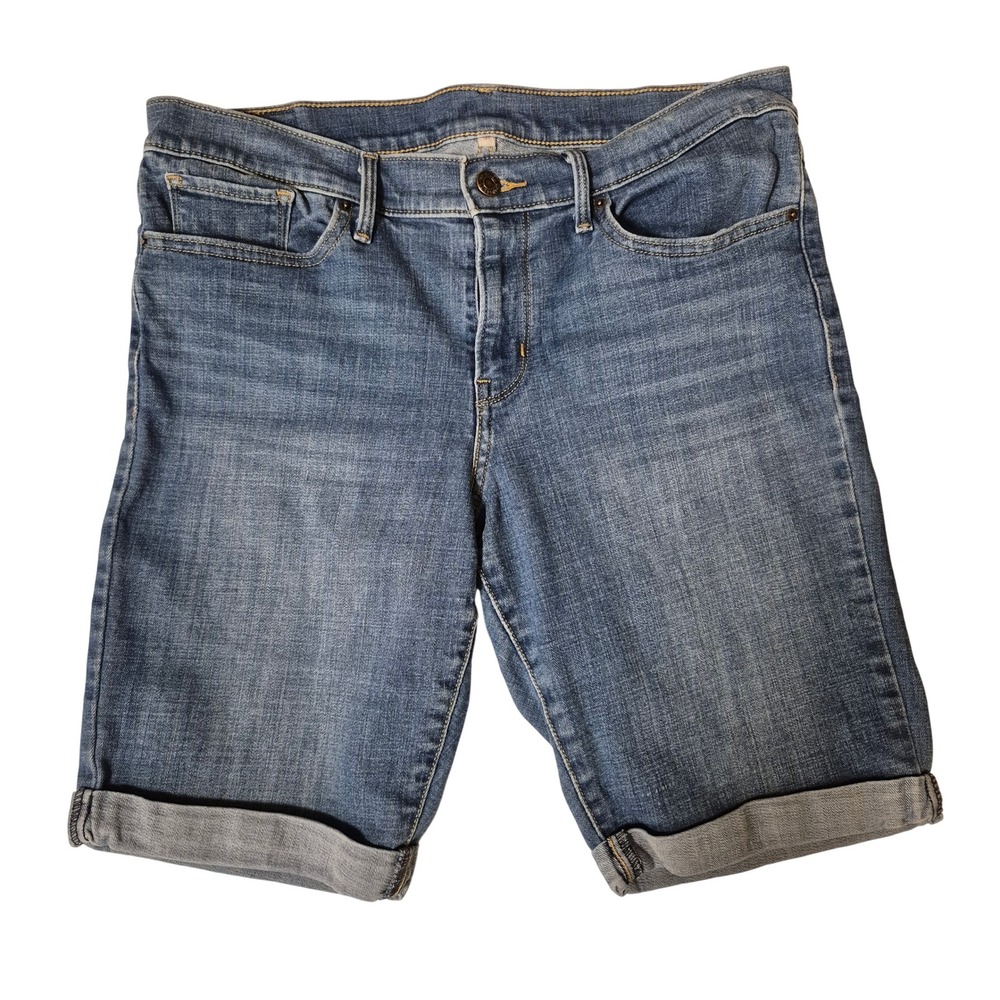 Levi's Women's Denim Bermuda Shorts W31 Mid Rise Stretch Cuffed Blue Jean Shorts